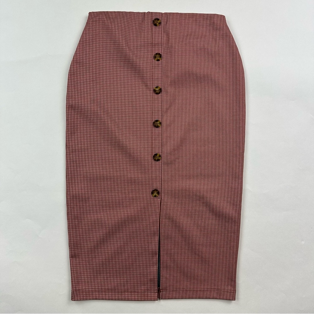Sanctuary Plaid Houndstooth Button Front Midi Skirt Pencil Skirt Size Small